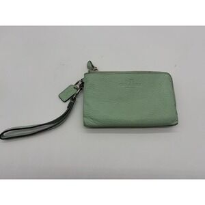 Coach 53089 Pebbled Leather Double Zip Wallet Wristlet Pale Green - Mint